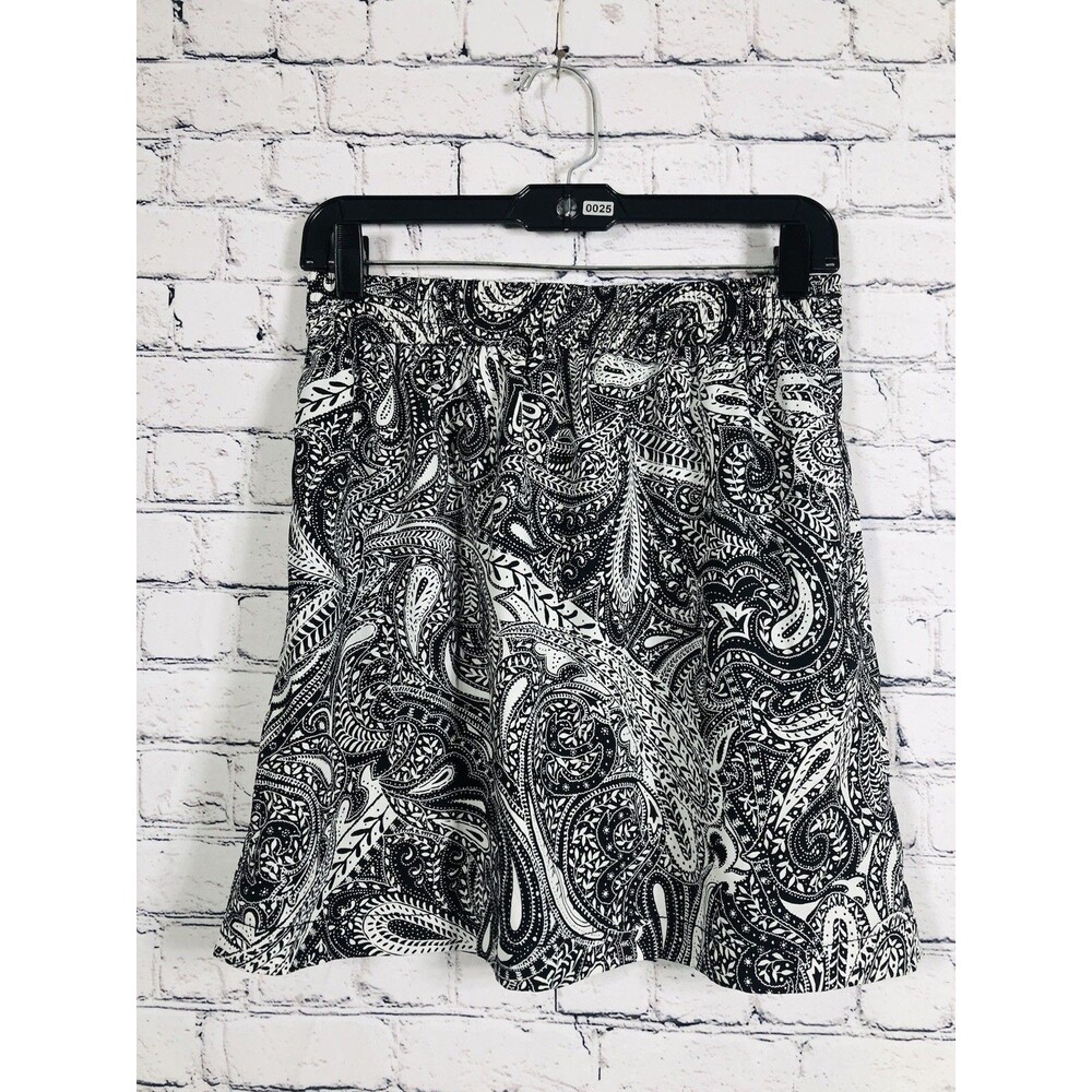LOFT Women's Skirt Paisley Print A-Line Mini Elastic Waist Black White Size S